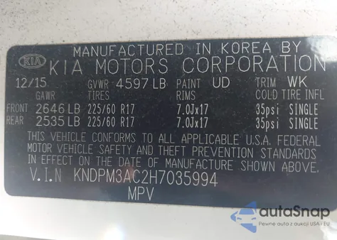 2017 Kia Sportage Lx z USA, uszkodzony, nr VIN KNDPM3AC2H7035994